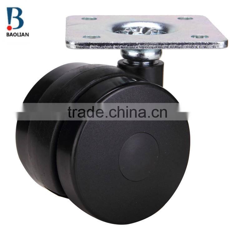 2016 shenzhen hot-sale 2 inches black nylon plate swivel plastic furniture caster double wheels for suitcase