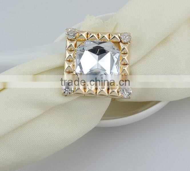 fashionable big diamond crystal square shape metal alloy napkin ring