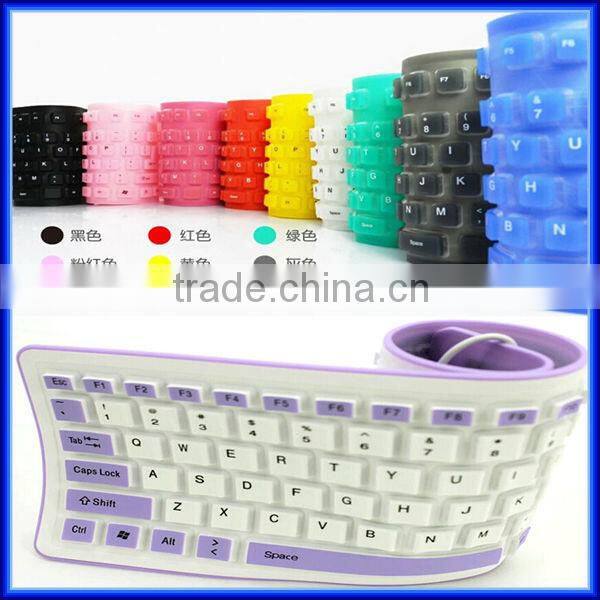 Hot sell wireless silicone waterproof soft bluetooth keyboard for ipad, Multi-color foldable soft computer bluetooth keyboard