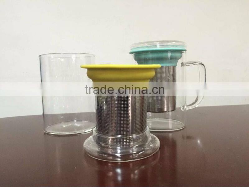 borosilicate glass cup tea glass with Stainless steel tea strainers
