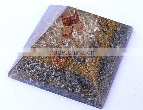 Crystal Quartz Orgonite Aluminium Layer Pyramid With Crystal Point : Wholesale Orgone Products