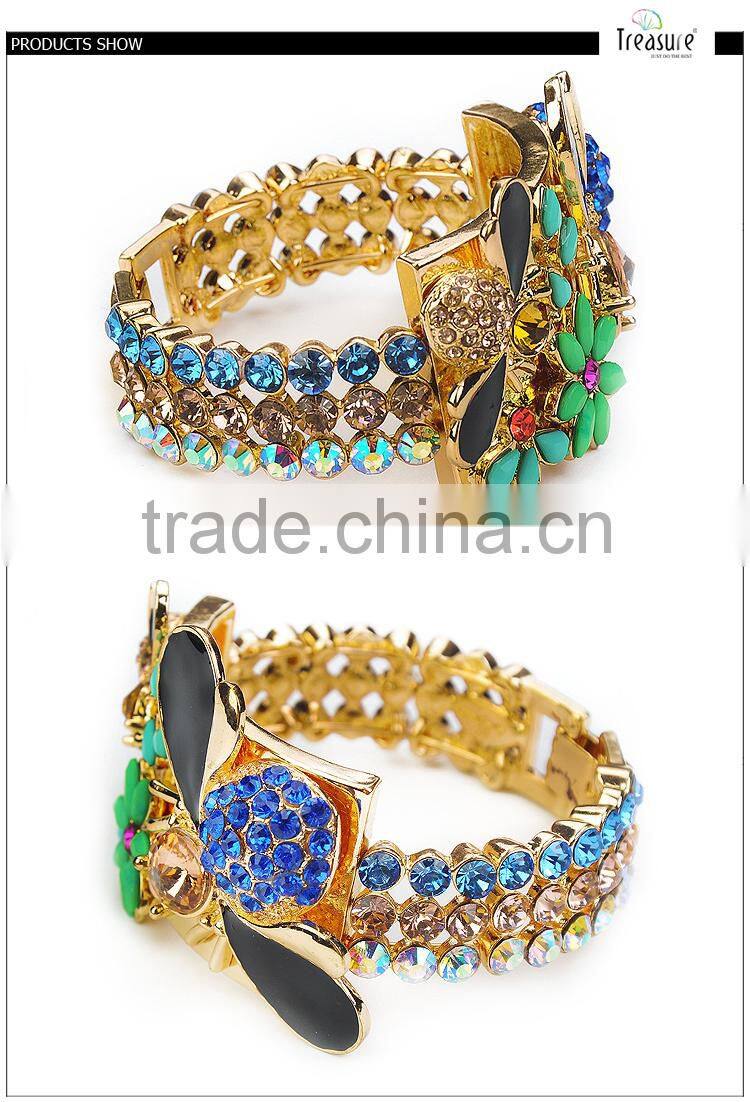 Dubai handmade gold rhinestone mosaic ethnic bracelet bangle on sale in 2016 new year
