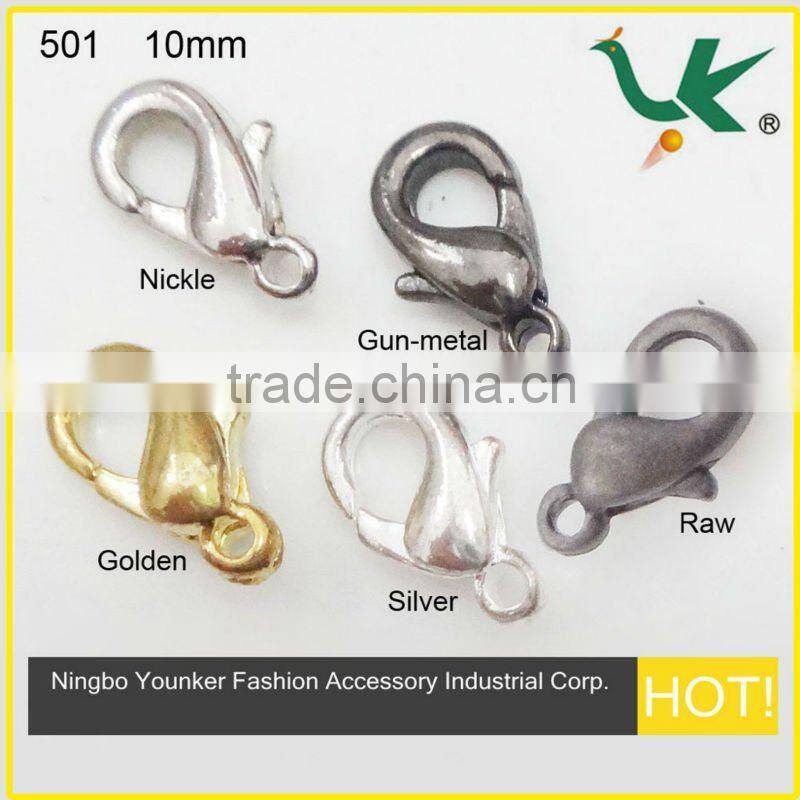 High Quality Fashion Jewelry Lobster Clasp 10MM, Plated Gun-metal, Model 501