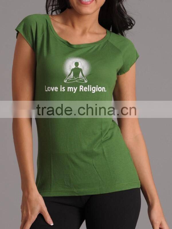 yoga t shirt, raglan short sleeve t shirt, ladies bamboo t shirt