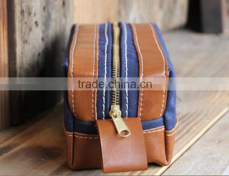 High quality and personalized waxed canvas and leather bag , waxed canvas zipper pouch with leather accents , waxed canvas pouch
