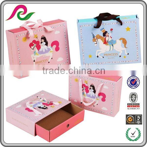 Stronger pink corrugated gift drawer box with handle