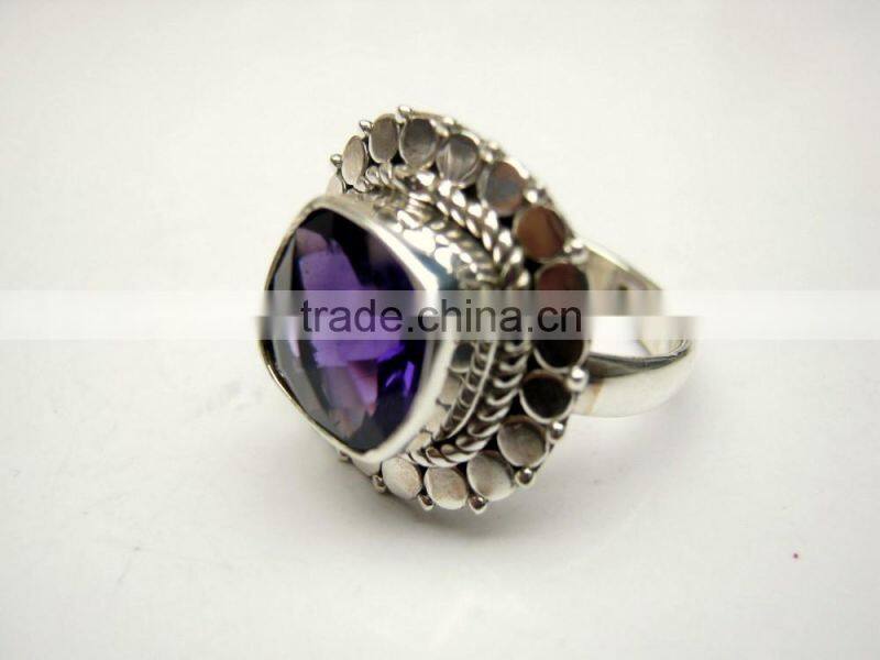 Amethyst & Garnet 925 Sterling Silver Handmade Ring, Gemstone Silver Jewelry, Designer Oxidized Silver Handmade Ring