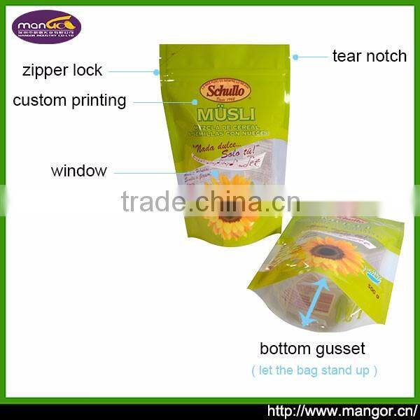 Use Food Approve Chemical Material Ecologically Friendly Stand Up Plastic Resealable Bag For Food Bread Dehydrated Fruit Pecan