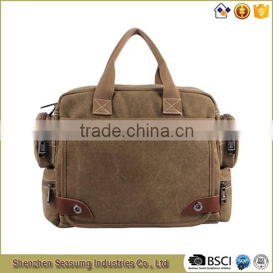 High Quality Canvas Business Handbag with Real Leather Trim