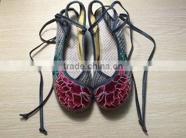 Women's Shoes Old Peking Flower Embroidered Lace Up Linen Cotton Cloth Walking Flat Shoes Oxford Sole