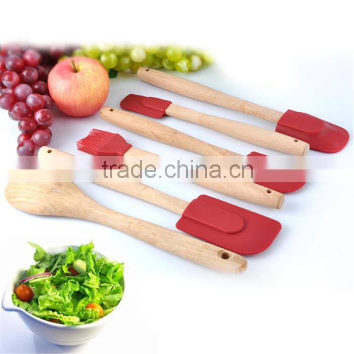 6 Piece Heat Resistant Silicone Cooking Set ,wood handle4 Silicone Spatulas 1 Baking Spoon1 Silicone Brush silicone spatula set