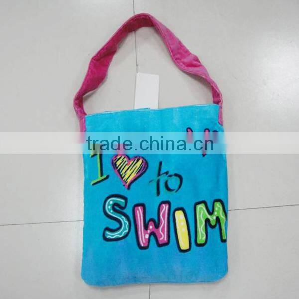 Bright purple color customer special design velour printed surf beach towel bag