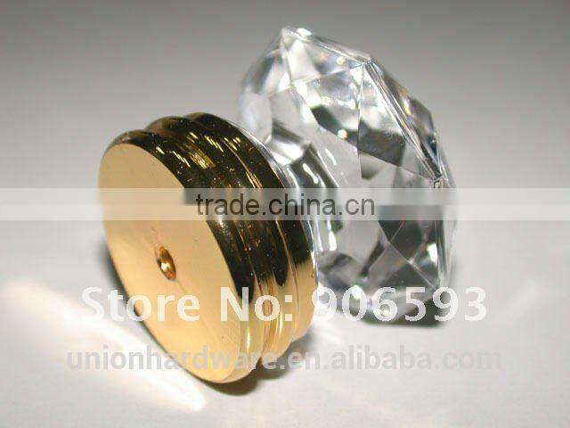 Modern european crown shape crystal cabinet door knob 35mm on brass base