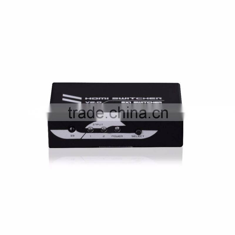 video matrix switcher 2.0 2 port HDMI Switch 2x1 hdmi switch support 4kx2k 1080p 3D for hot video player