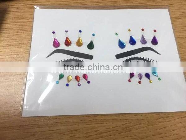 Custom sparkling temporary crystal makeup jewels self-adhesive face jewels on sticker manufacturer