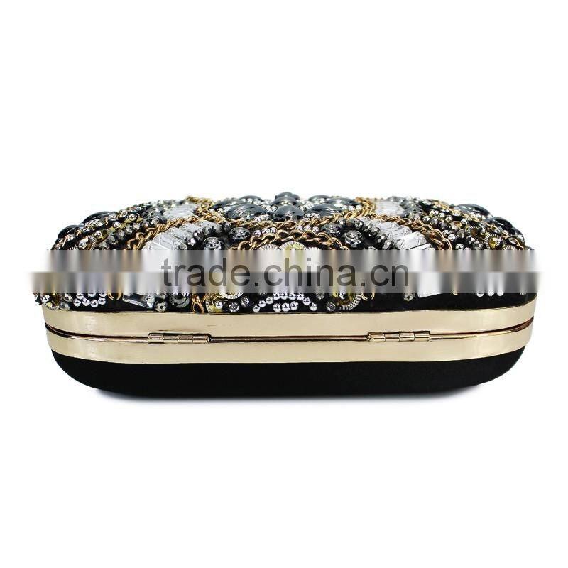 fashion classic design embroidery flowers party black diamond clutch evening bag shoulder bag handbag ladies purse(C024)