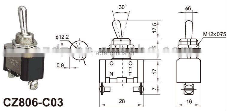 10A spdt momentary toggle switch,metal poles and handle toggle switch