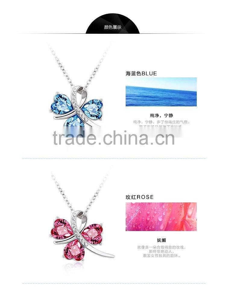OUXI 2016 high quality korean design butterfly charm AAA zircon jewelry necklace set 10609