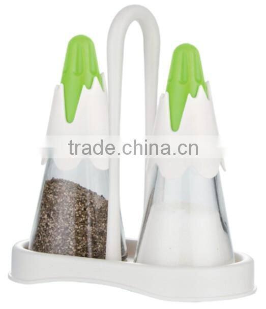 SINOGLASS 2 jars 95ml snow mountain shape top glass salt and pepper spice jar rack set