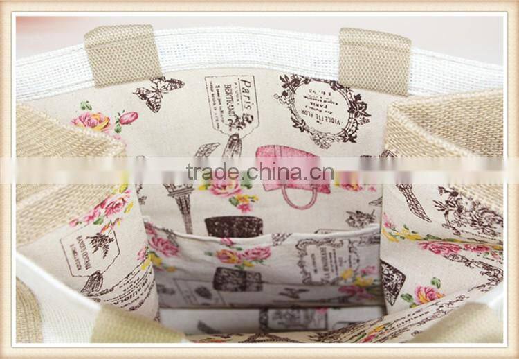 jute bag white color front and back,nature with side,linen fabric inner