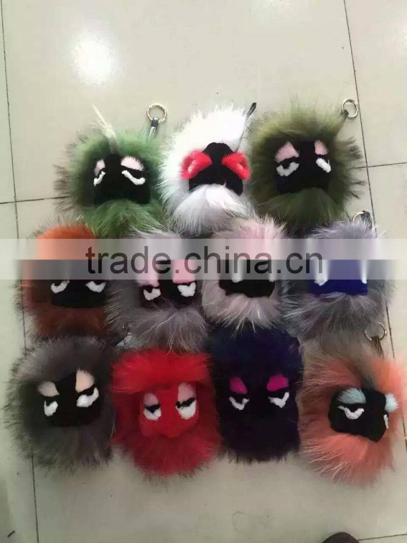 Factory Cute Style High Quality Real Fox Fur Monster Doll Keychain Charm for bag