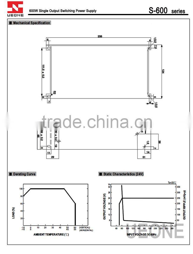 600w 48vdc switching power supply of S-600-48