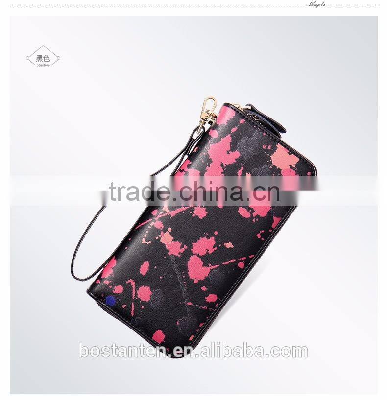 zipper nice painting evening clutch women wallet leather with hand strap