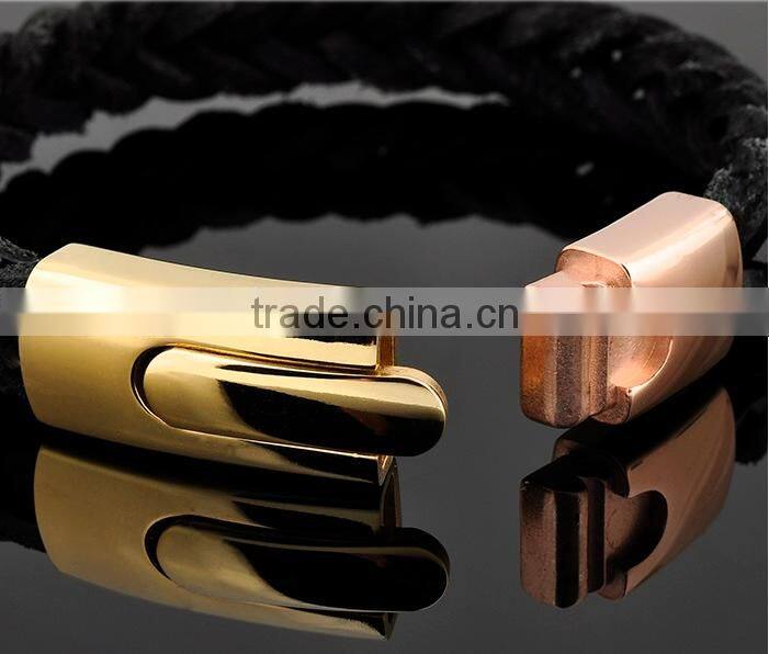 Costume Jewelry Genuine Leather Steel Bracelet