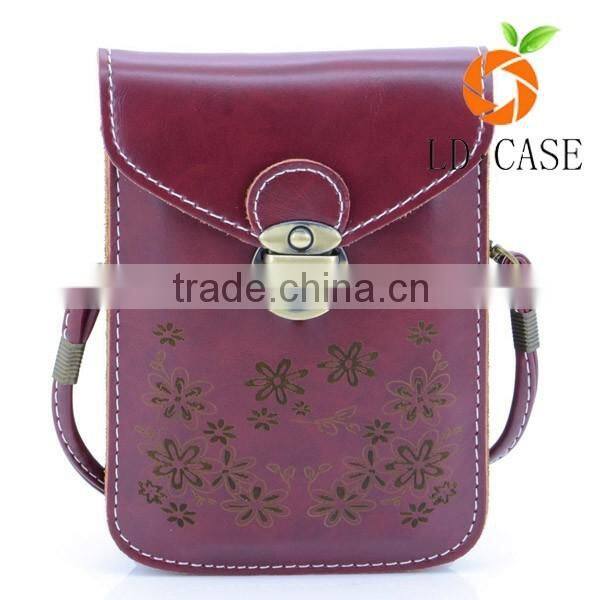 Women's Retro Flower Pattern bag Leather Crossbody Shoulder Wallet Bag Cell Phone Pouch for smartphone