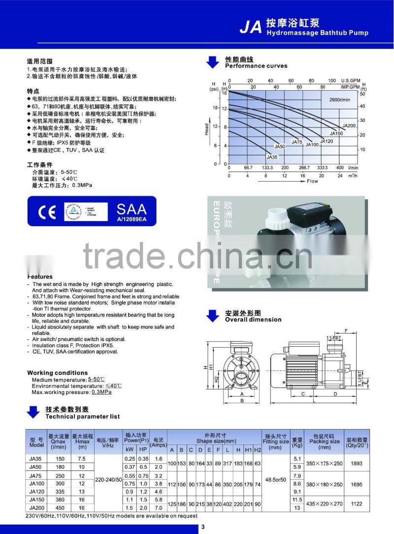 Bathroom Bathtub Single Induction Air To Water Pump Pool Circulation Pump