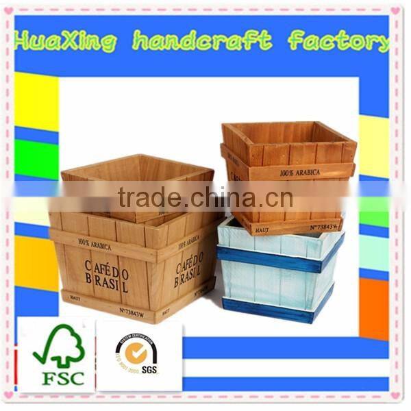 Wooden newest design flower pot round shallow garden planter wholesale