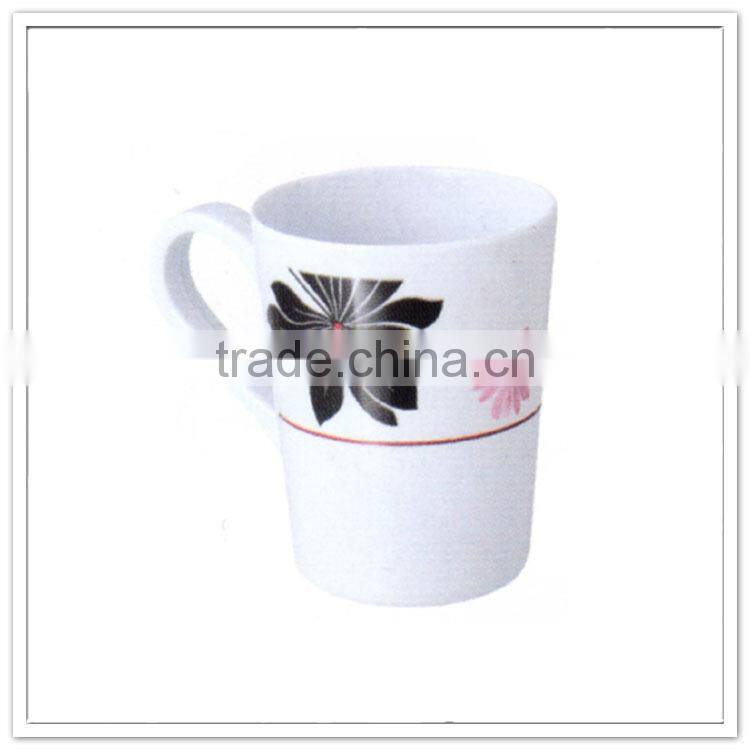 Chinese melamine mug with black decal, glazed plastic 20oz drinking cup