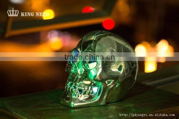Silver plastic halloween skull head with LED light