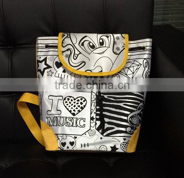 Animation style DIY schoolbag graffiti bag children backpack with a lid