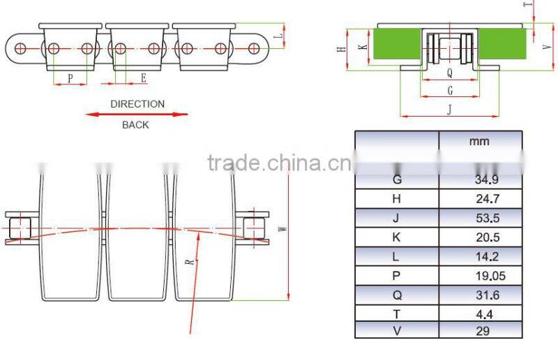 Plastic Side flexing Flat top Chains for bottle Snap-on Gripper Roller Chains
