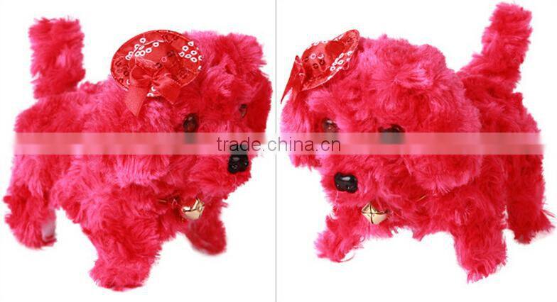 wholesale plush electric walking dog toy for kids barking walking backwards with flash eyes