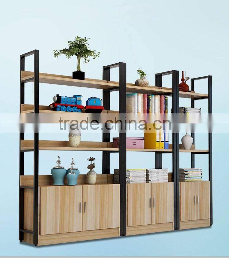 Display Wooden Side Steel Bookshelf,Household Steel - wood combination bookcase