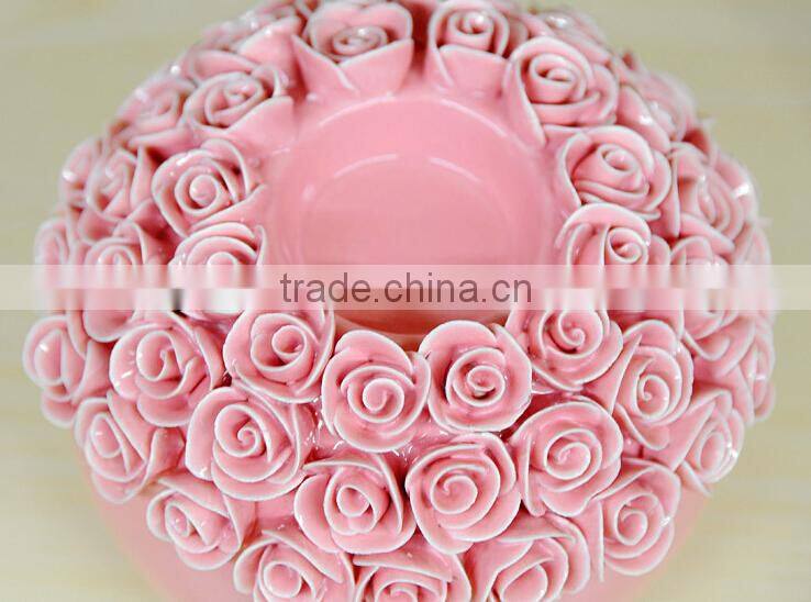 Garden Rose ceramic handicraft candle holders home decoration ceramic candle wholesale