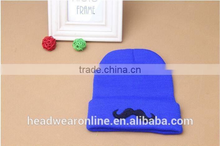 Custom Fashion High Quality Moustache Embroidey Knitted Hats And Beanie Hats