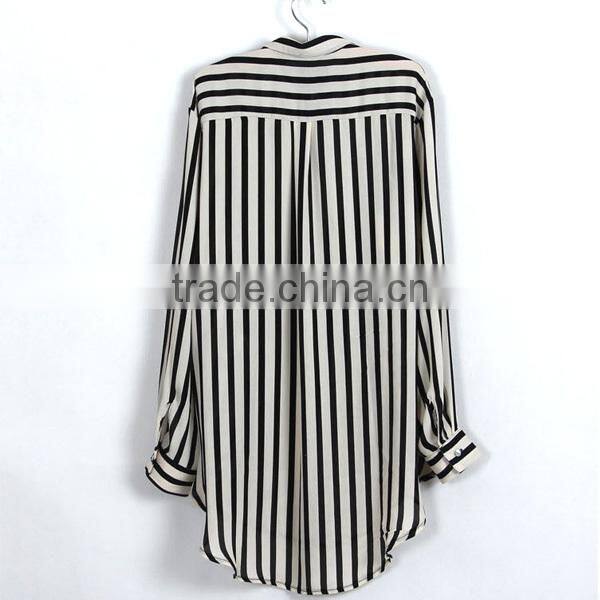 Top hot sell factorty directly price ladies' short front long back striped new model blouse with big pockets