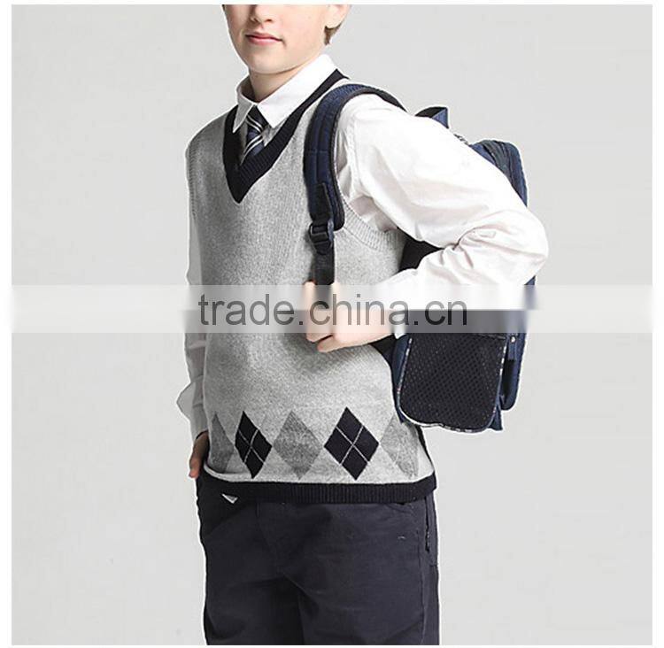 New England impression cotton V collar student boys knitted vest custom school uniform