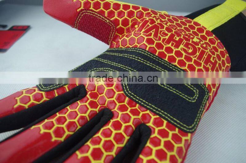 EN388 3541 multi purpose cut resistant level 5 rigging work gloves, palm reinforcement, silicone printed anti slip gloves