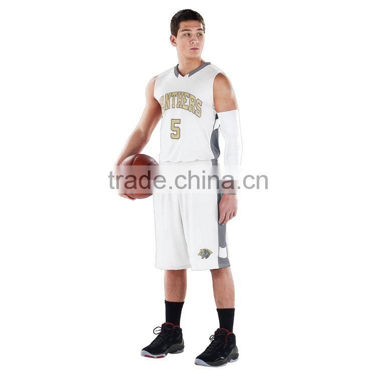 100% polyester cool mesh basketball jersey white and black