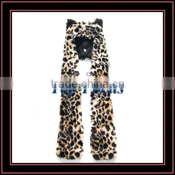 HIGH QUALITY FLUFFY FAUX FUR ANIMAL HOOD KID'S HATS LEOPARD