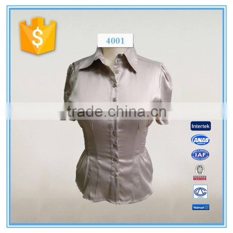 Satin fabric uniform cutting office blouse ladies