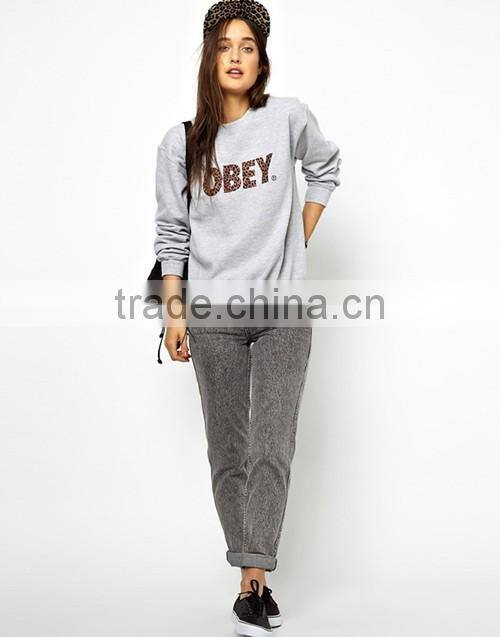 2016 women leopard print logo sweatshirt french terry crewneck sweatshirt