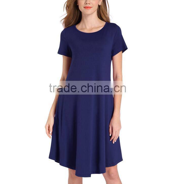 Wholesale latest fashion short sleve ladies O-Neck simple soft women dress
