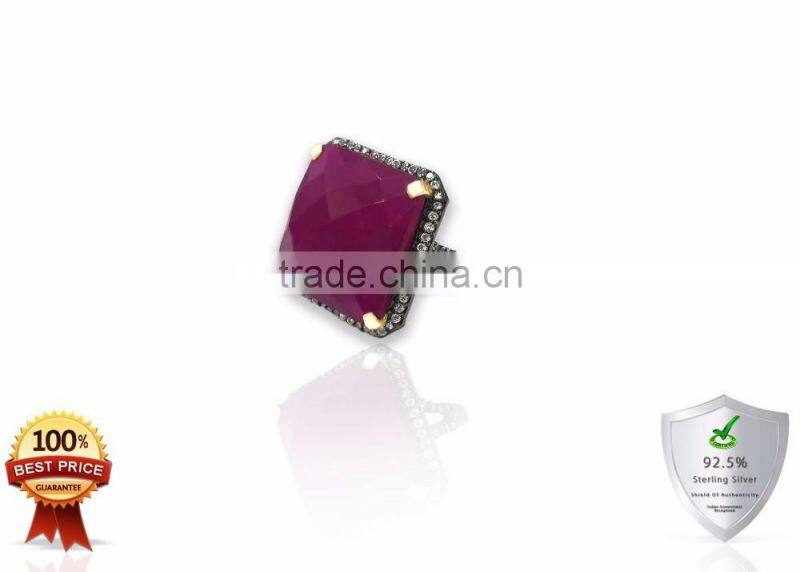 925 Sterling Silver Fine Gemstone Rings With Red Quartz
