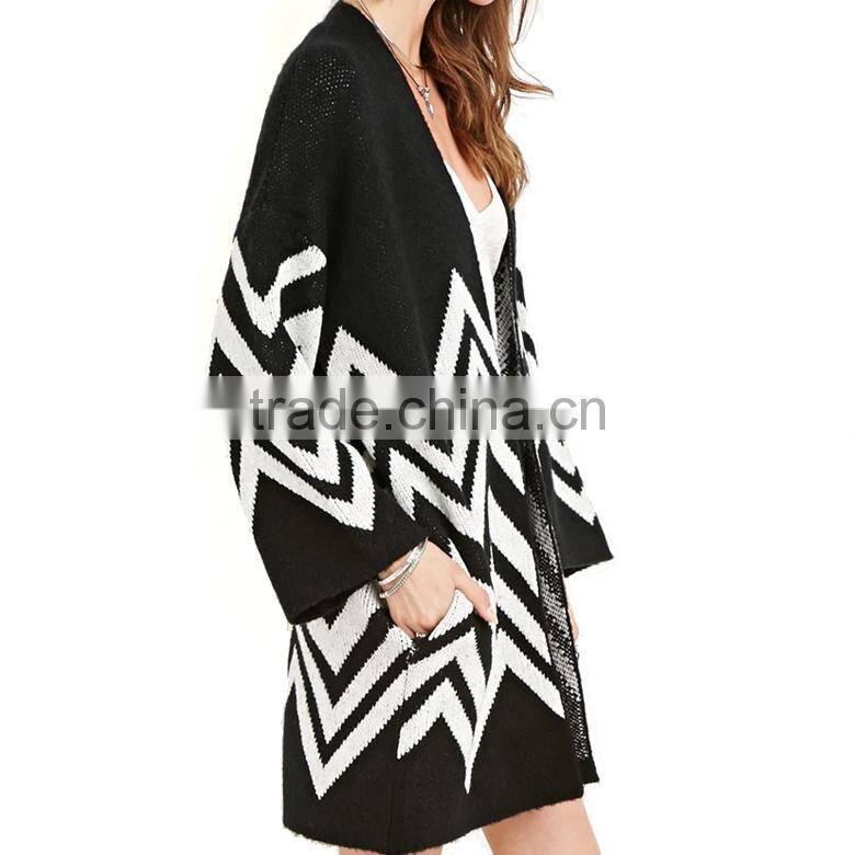 custom dolman sleeves chevron-patterned front open womens knitted cardigan