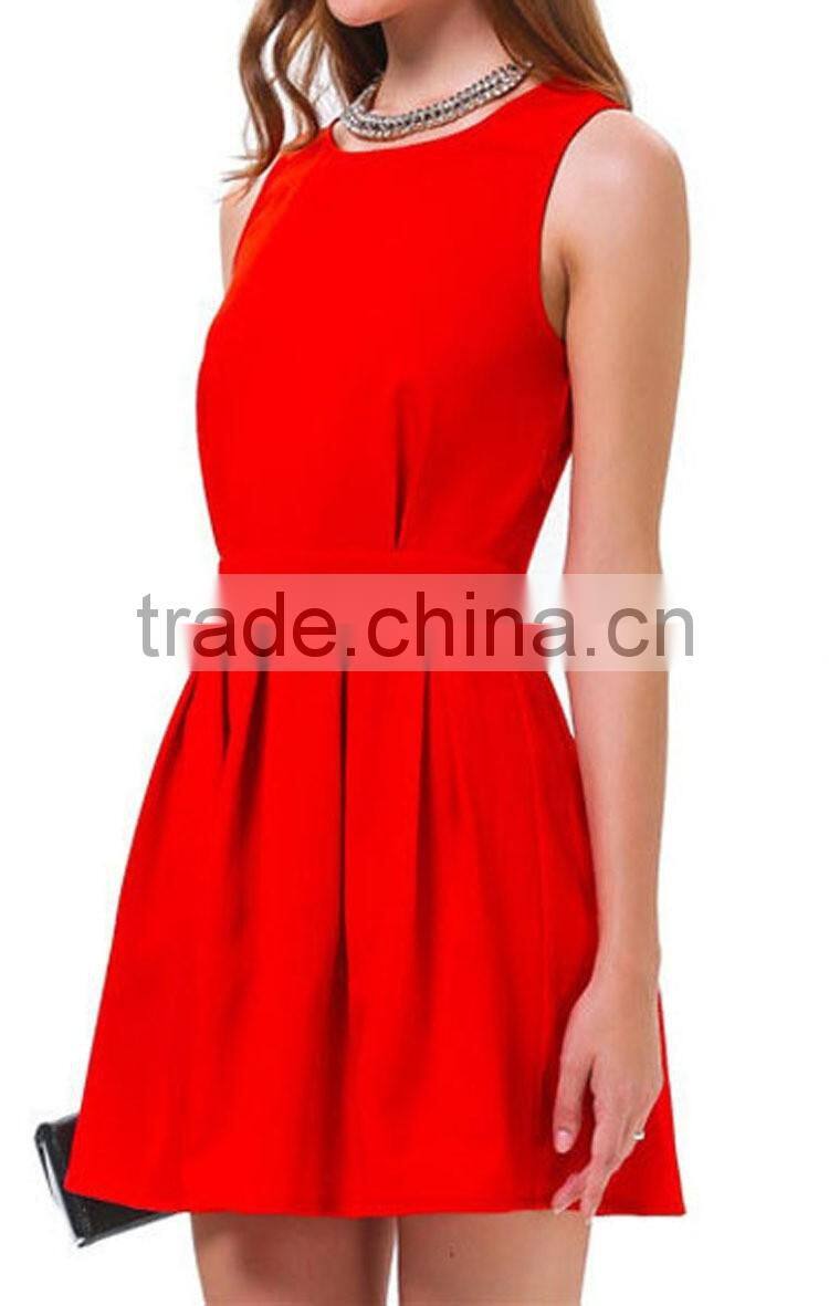 2016 Fashion Women Sexy Back-Open Short Dresses, Solid Ladies Summer Party Vestidoes Red Above Knee design Mini Dress